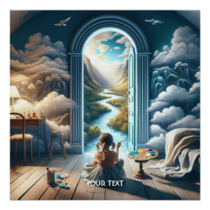 Póster Paisagem de Pintura de Menina Fantasia