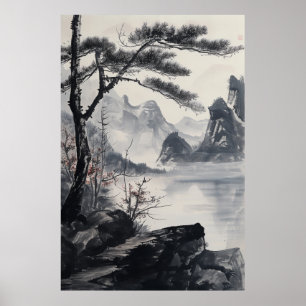 Poster Paisagem de Pintura Incrível no Estilo Nacional