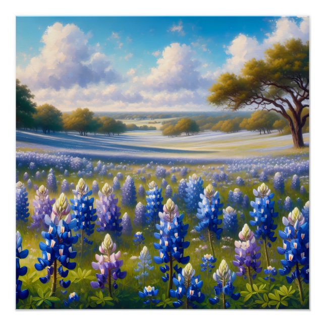 Póster Paisagem de Prado de Bluebonnet do Texas (Frente)