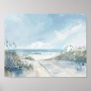 Poster paisagem de praia com estilo aquarela com praias
