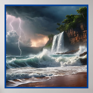 Poster Paisagem de Praia das Ondas de Relâmpago