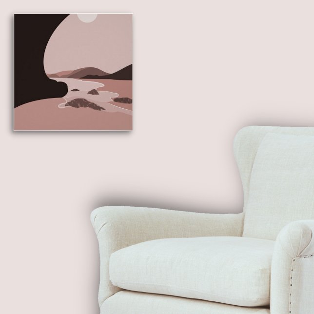 Poster Paisagem de Praia Digital Rosa Feminina (Feminine Pink Digital Art Beach Seascape Poster)