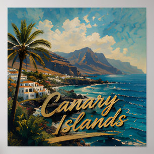 Poster Paisagem de Praia em Aquarela das Ilhas Canárias