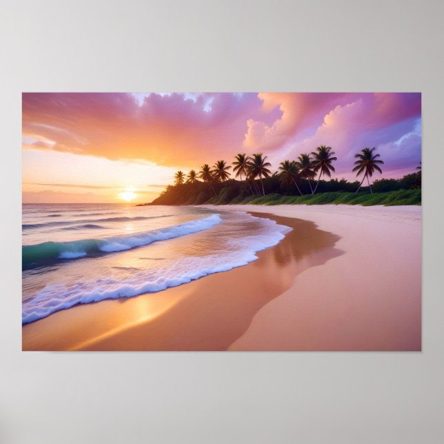 Poster Paisagem de praia Tropical Sunset Dusk Tranquil Ca (Frente)