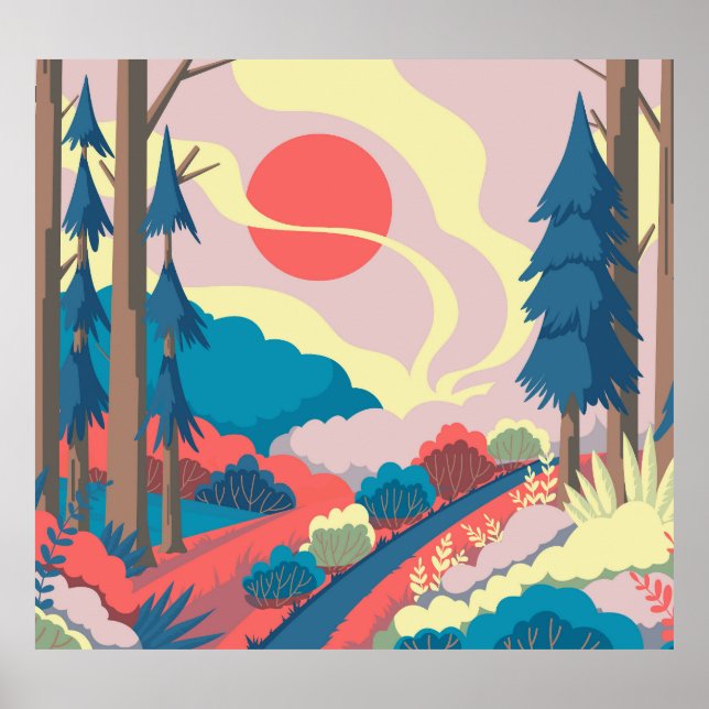 Poster Paisagem de primavera: paisagem colorida da vindim (Frente)