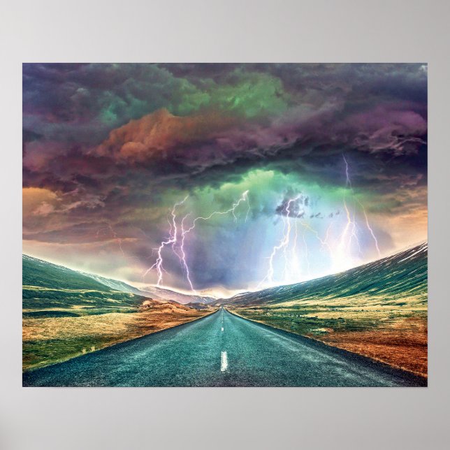 Poster Paisagem de Relâmpago na Rodovia (Frente)