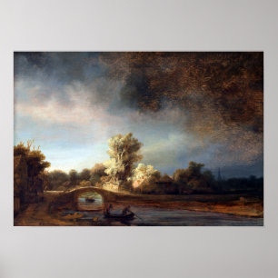 Poster Paisagem de Rembrandt com uma ponte de pedra