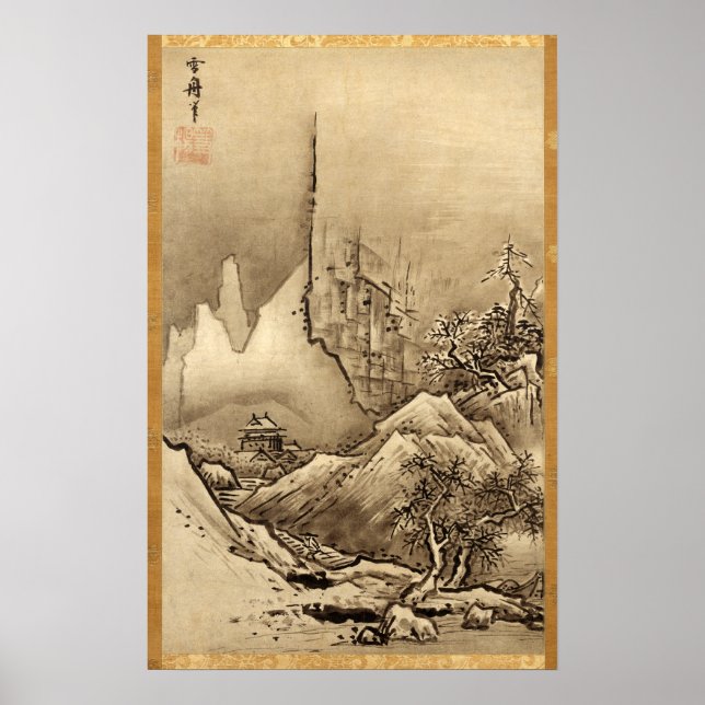 Póster Paisagem de Sesshu Toyo, em Quatro Assons - Queda (Frente)