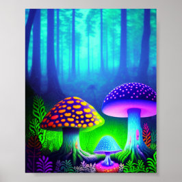 Poster Paisagem de sonho de floresta vibrante com cogumel