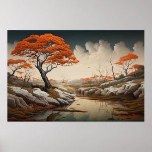 Poster Paisagem de Sonho do Outono Dourado com Fantasia d