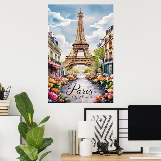 Poster Paisagem de Sonho Parisiense com Torre Eiffel (Escritório em casa)
