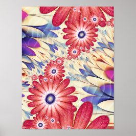 Poster Paisagem de Sonhos Florais Rosa e Coral Fractal Em