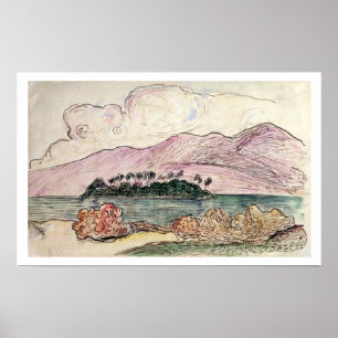 Póster Paisagem de Tahitian (w/c no papel)