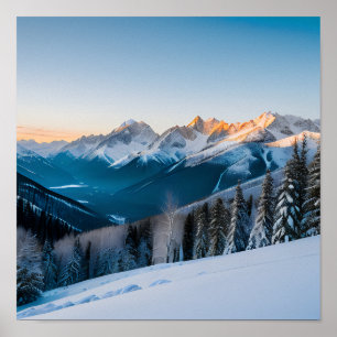Poster Paisagem de uma Montanha coberta de Neve