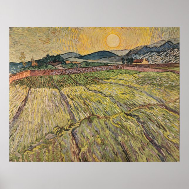 Poster Paisagem de Van Gogh com Campos Flores (1899) (Frente)
