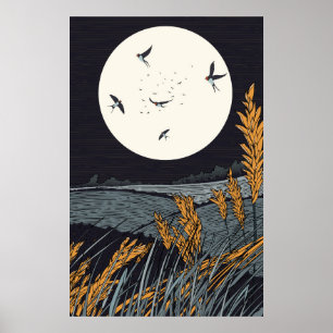 Poster Paisagem De Vintage Japonesa À Noite