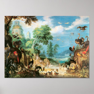 Poster Paisagem de Vintage Roelant Savery com Aves