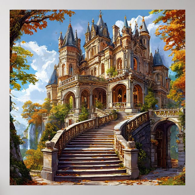 Poster 🏰 Paisagem do Castelo de Outono Para Casa de Fant (Frente)