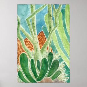 Poster Paisagem Do Deserto Com Cactus Watercolor Impress