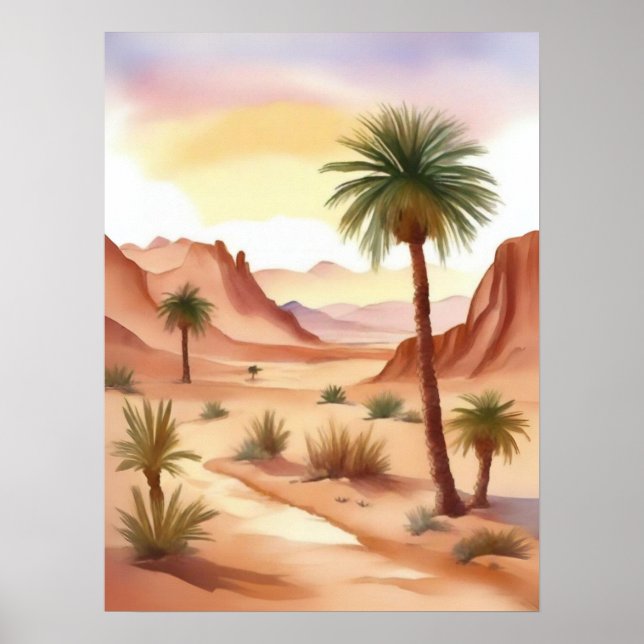 Poster Paisagem do Deserto com Palmas de Data (Frente)