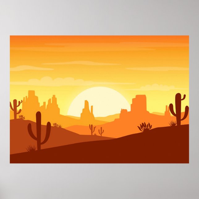 Poster Paisagem do Deserto de Cactus (Frente)