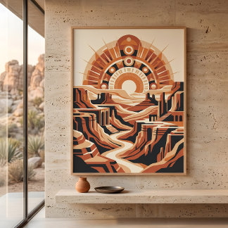 Poster Paisagem do Deserto de Terracota Canyon Retro Sunb