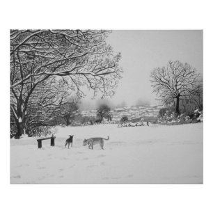 Póster paisagem do inverno da cena da neve com árvores e