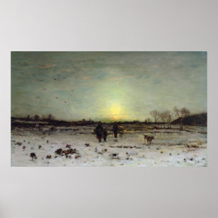 Poster Paisagem do inverno no por do sol
