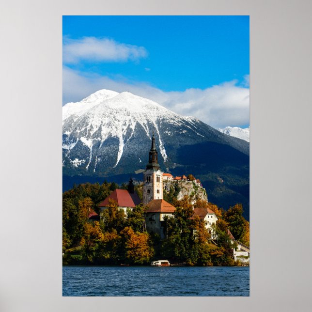 Póster Paisagem do Lago Bled no outono (Frente)