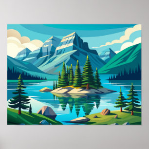 Poster Paisagem do Lago Maligne da Ilha Spirit