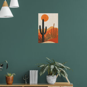 Poster Paisagem do pôr do sol do deserto Cacto Boho
