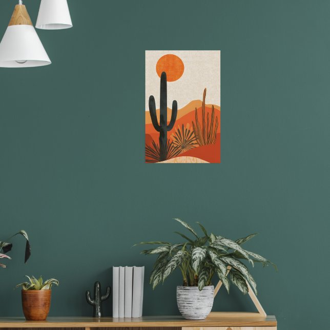 Poster Paisagem do pôr do sol do deserto Cacto Boho (Sala de Estar 1)