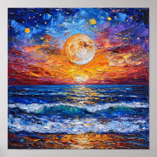 Poster Paisagem do Pôr do Sol no Oceano Sereno Cenário Ma
