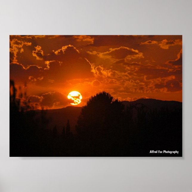 Poster Paisagem do Pôr do Sol Noturno (Frente)