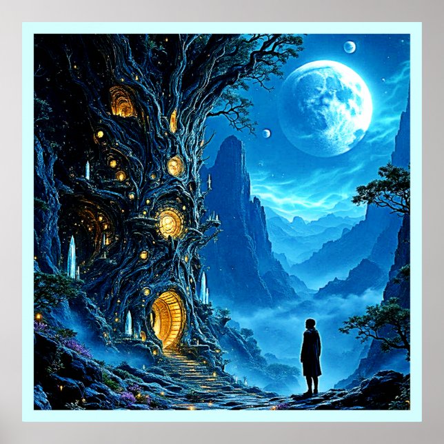 Poster Paisagem do Sonho de Casa da Árvore Mística (Frente)