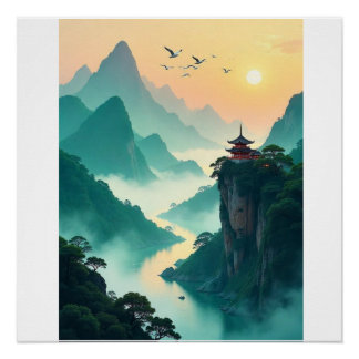Póster Paisagem do Templo Misturado - Nat Asiático Sereno