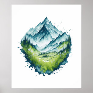 Poster Paisagem do Vale das Montanhas Watercolor
