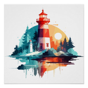 Póster Paisagem dos Faróis Calma Natureza Tranquila Exter