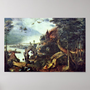 Póster Paisagem e tentação de St Anthony por Bruegel