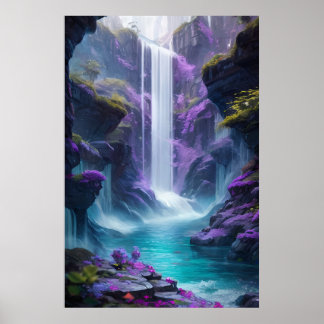 Poster Paisagem em Cascata Roxa em Sonho