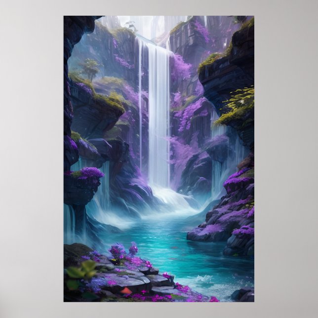 Poster Paisagem em Cascata Roxa em Sonho (Frente)