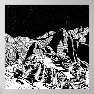Poster Paisagem em preto e branco de Machu Picchu