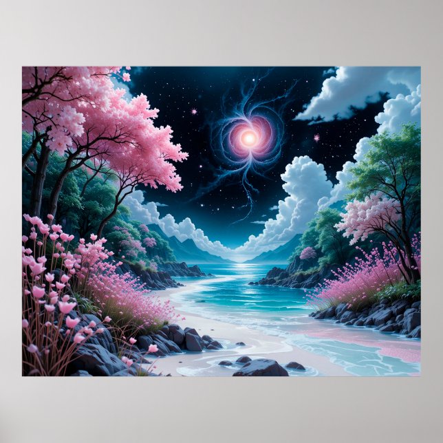 Poster Paisagem Encantadora Com Flores de Cerejeira (Frente)