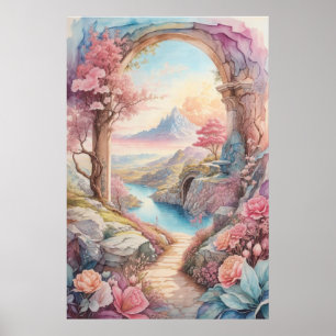 Poster Paisagem Fantástica de Cor Azul Rosa
