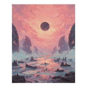 Póster Paisagem Fantástica do Eclipse da Névoa Celestial