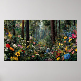 Poster Paisagem Floral Colorida com Cena de Árvores Vibra
