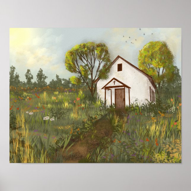 Poster Paisagem Flores Selvagens Igreja Meadow California (Frente)