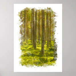 Poster Paisagem Florestal - Cartaz Aquarela