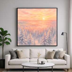 Poster Paisagem Florestal de Inverno ao Pôr do Sol - Esti