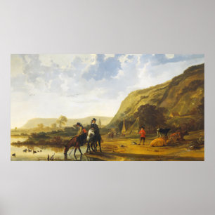 Poster Paisagem fluvial com os cavaleiros Aelbert Cuyp Po